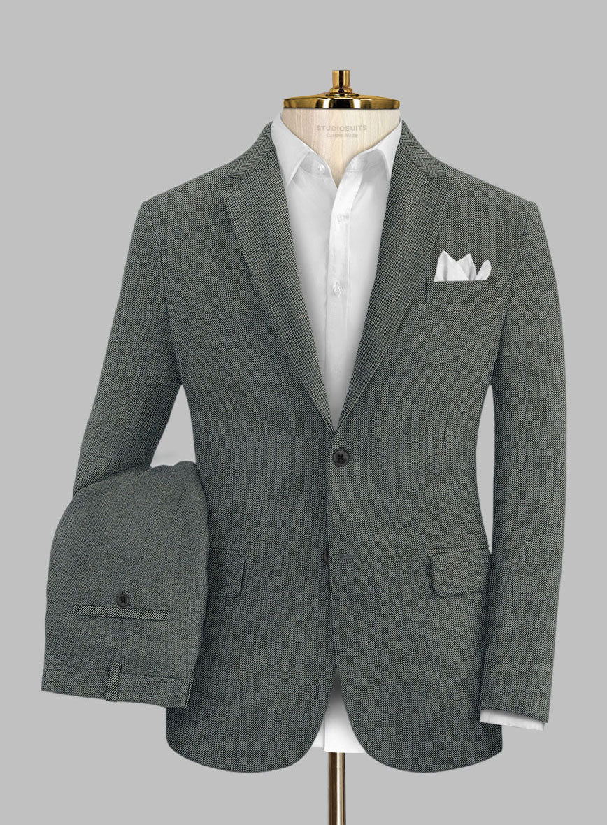 Solbiati Blue Green Herringbone Linen Suit - StudioSuits