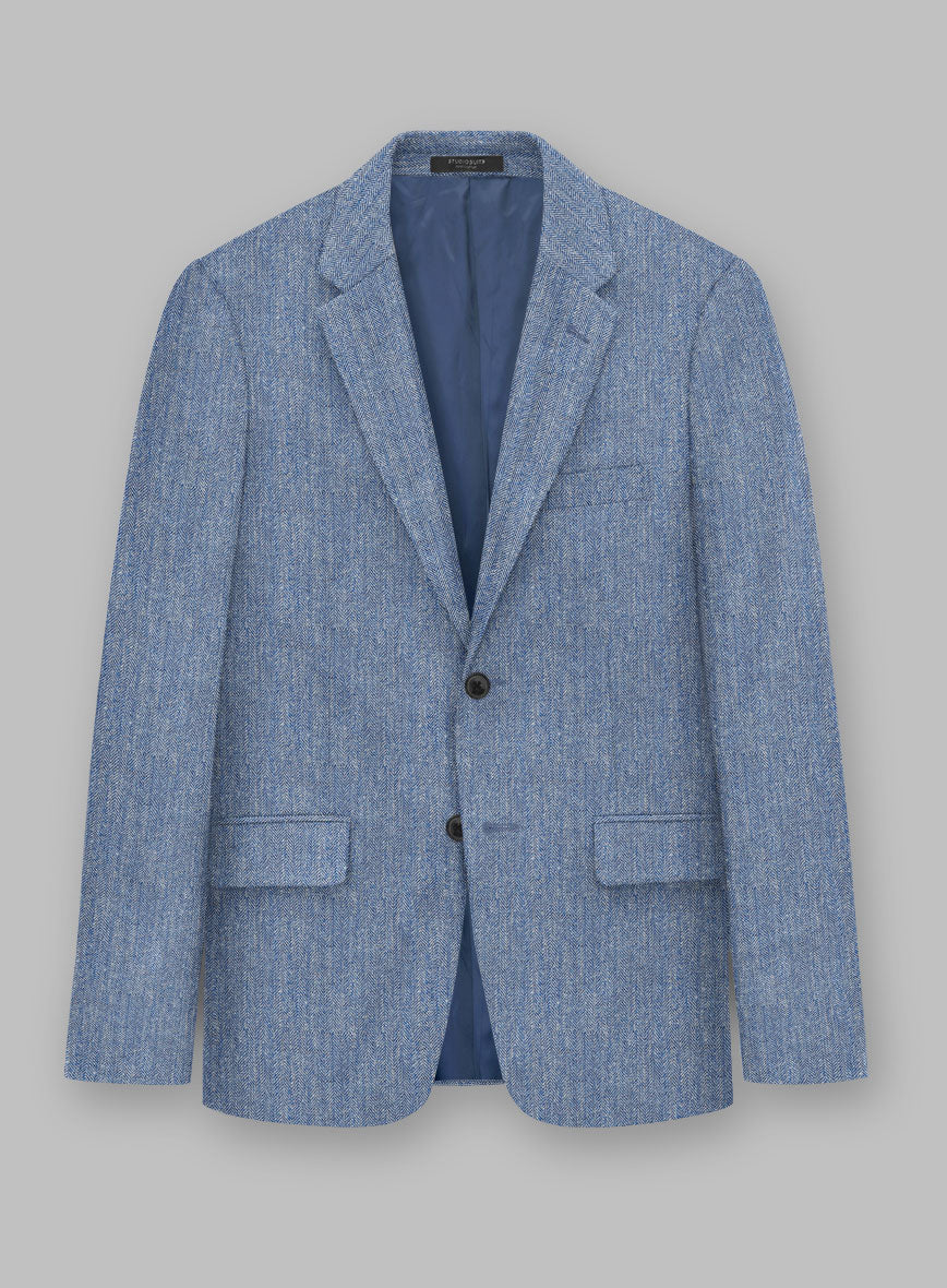 Solbiati Blue Herringbone Linen Jacket - StudioSuits