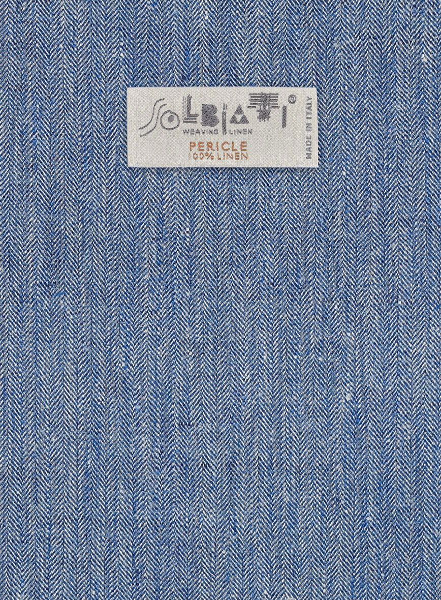 Solbiati Blue Herringbone Linen Jacket - StudioSuits