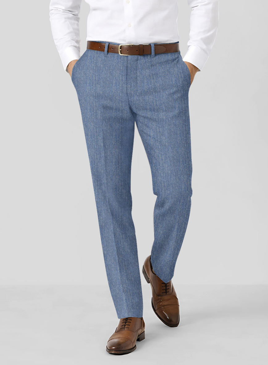 Solbiati Blue Herringbone Linen Pants - StudioSuits