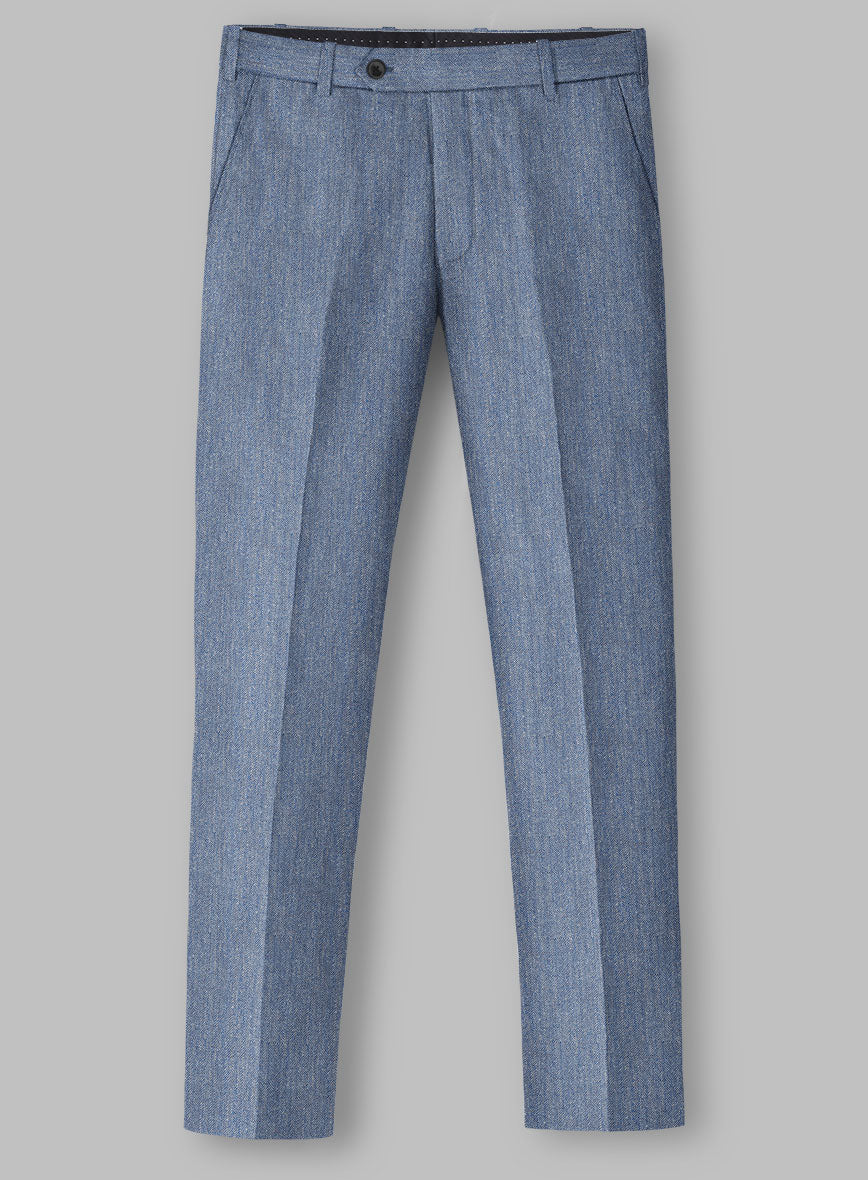Solbiati Blue Herringbone Linen Pants - StudioSuits