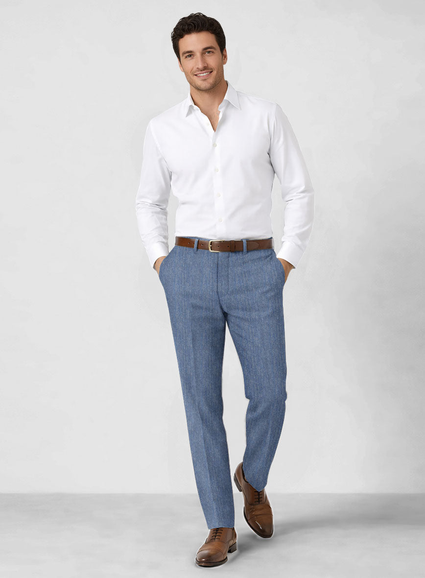 Solbiati Blue Herringbone Linen Pants - StudioSuits