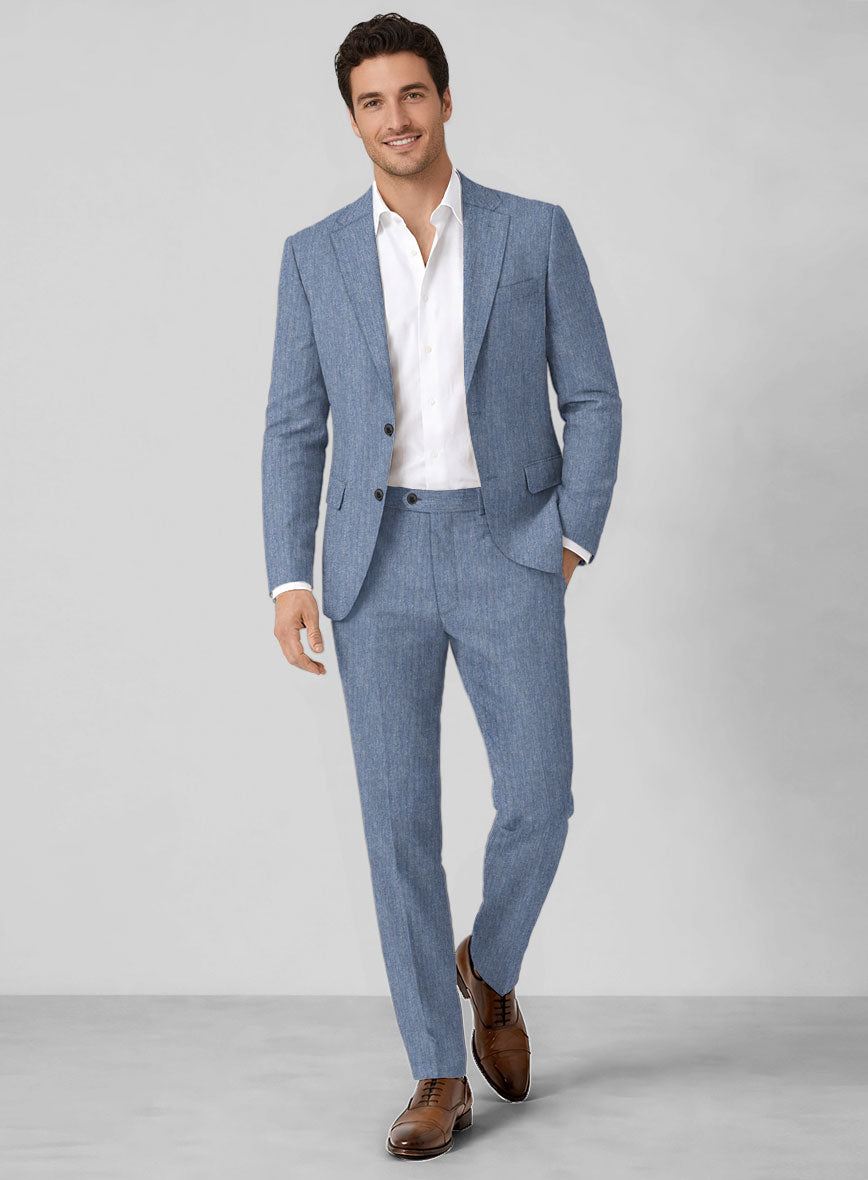 Solbiati Blue Herringbone Linen Suit - StudioSuits
