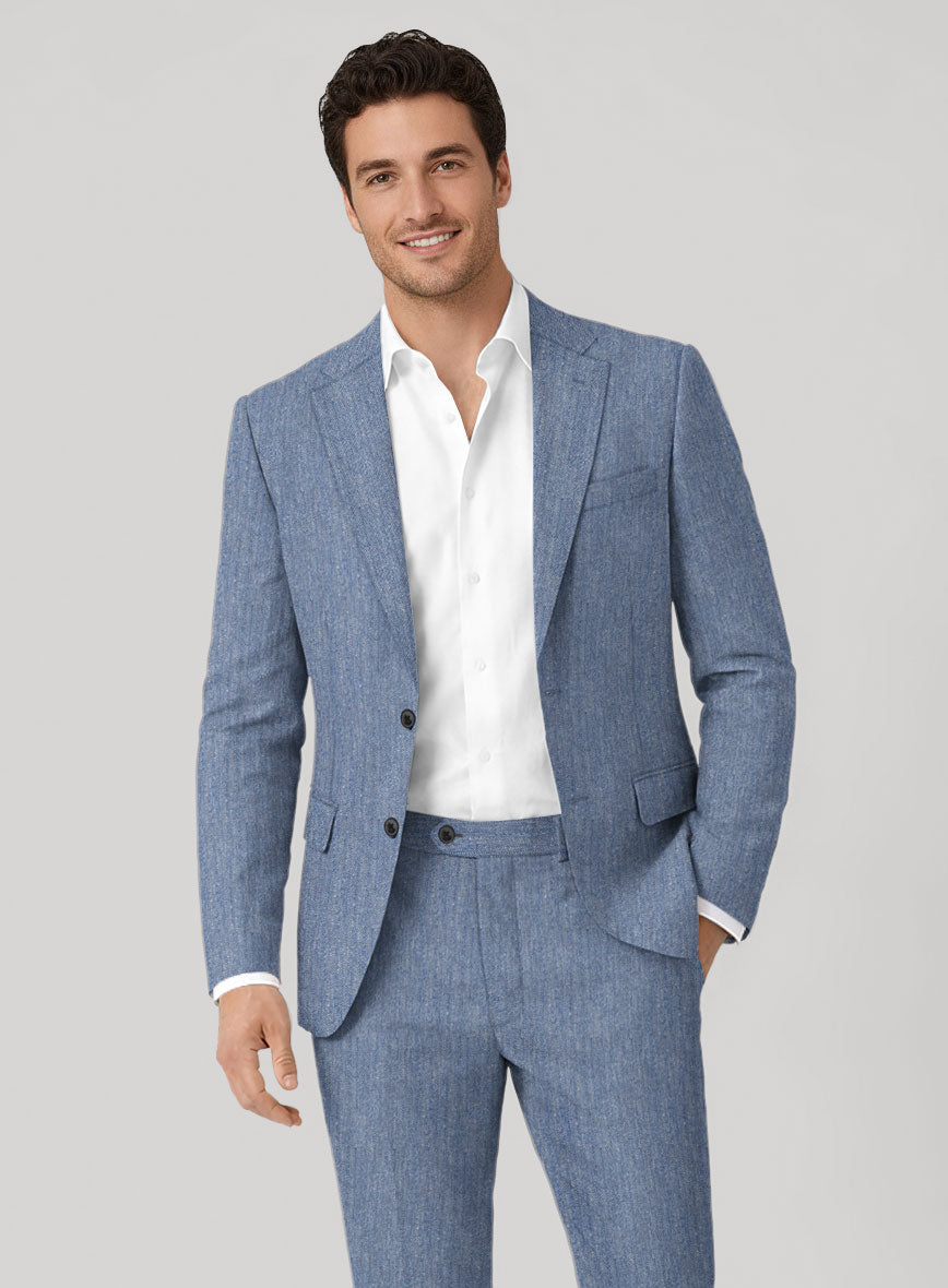 Solbiati Blue Herringbone Linen Suit - StudioSuits