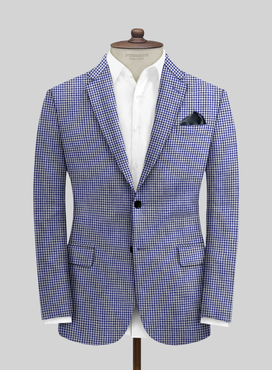 Solbiati Blue Houndstooth Linen Jacket - StudioSuits