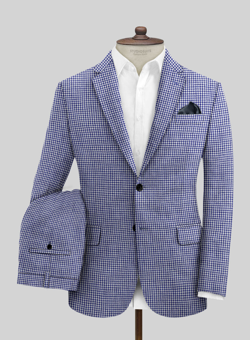 Solbiati Blue Houndstooth Linen Suit - StudioSuits