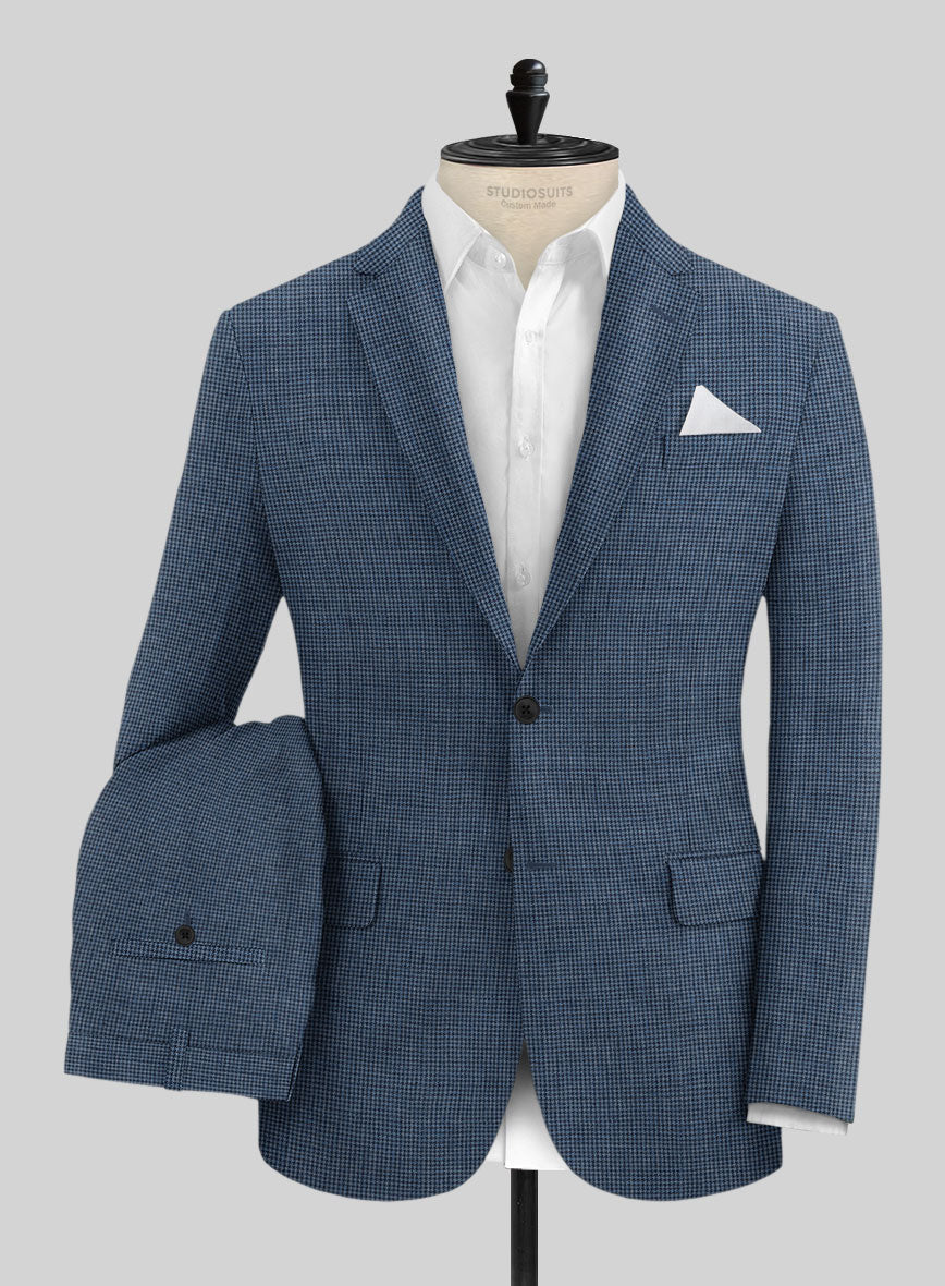 Solbiati Dark Blue Houndstooth Linen Suit - StudioSuits