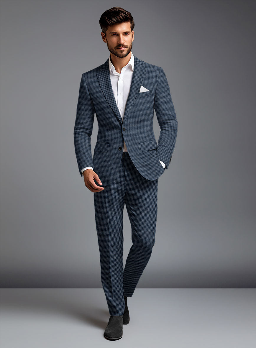 Solbiati Dark Blue Houndstooth Linen Suit - StudioSuits