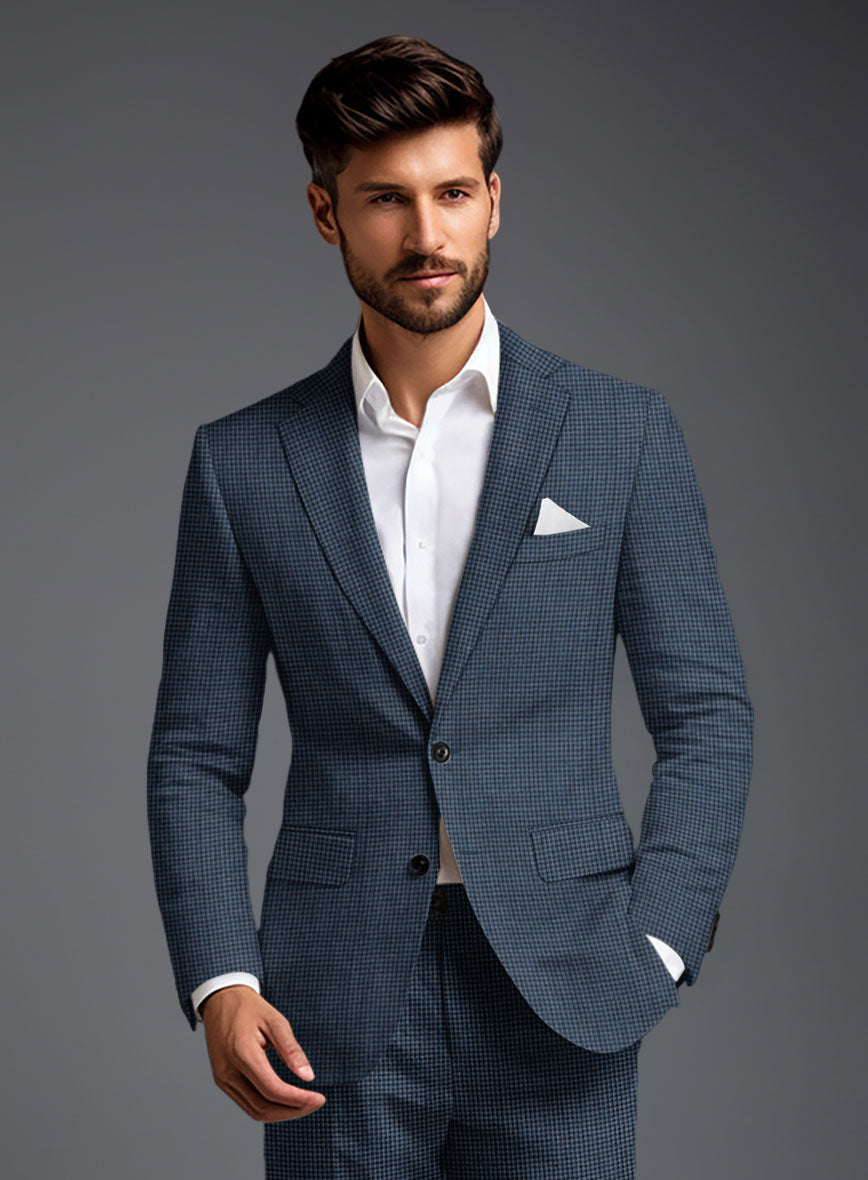 Solbiati Dark Blue Houndstooth Linen Suit - StudioSuits