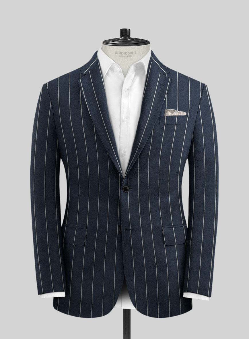 Solbiati Blue Wide Stripe Linen Jacket - StudioSuits