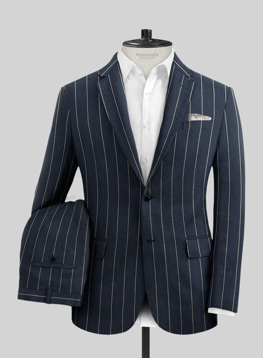 Solbiati Blue Wide Stripe Linen Suit - StudioSuits