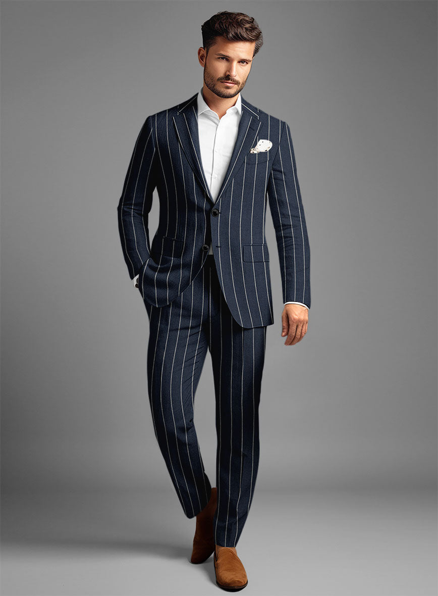 Solbiati Blue Wide Stripe Linen Suit - StudioSuits