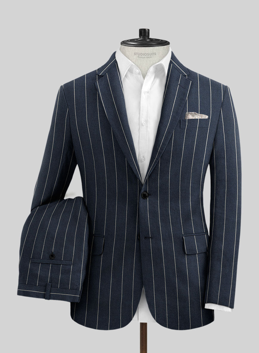 Solbiati Blue Wide Stripe Linen Suit - StudioSuits