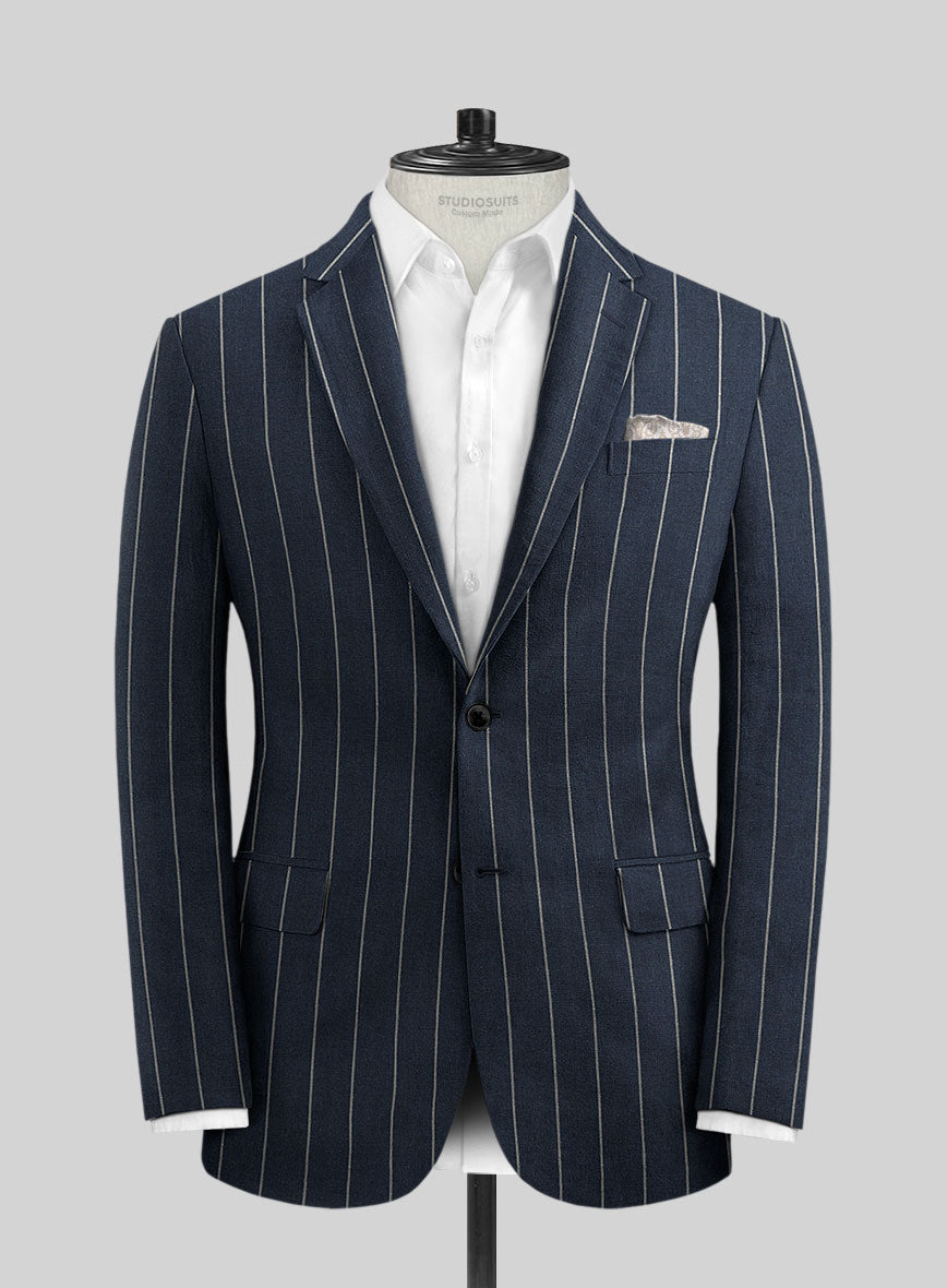 Solbiati Blue Wide Stripe Linen Suit - StudioSuits
