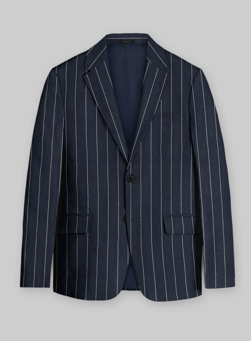 シャツ sunsea buena vista stripe jacket Solbiati Blue Wide Stripe Linen Suit – StudioSuits