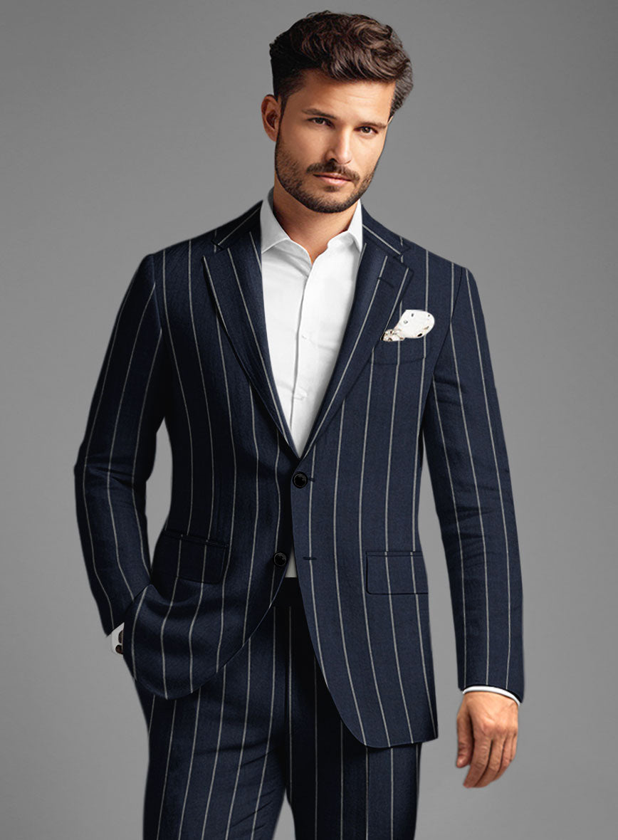Solbiati Blue Wide Stripe Linen Suit - StudioSuits