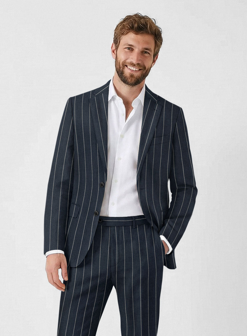 Solbiati Blue Wide Stripe Linen Suit - StudioSuits