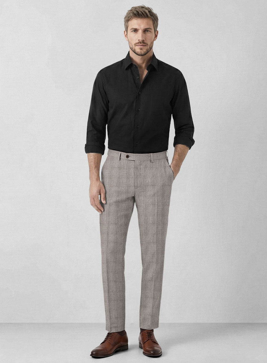 Solbiati Carre Brown Glen Linen Pants - StudioSuits