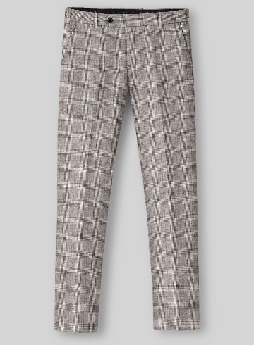 Solbiati Carre Brown Glen Linen Pants - StudioSuits