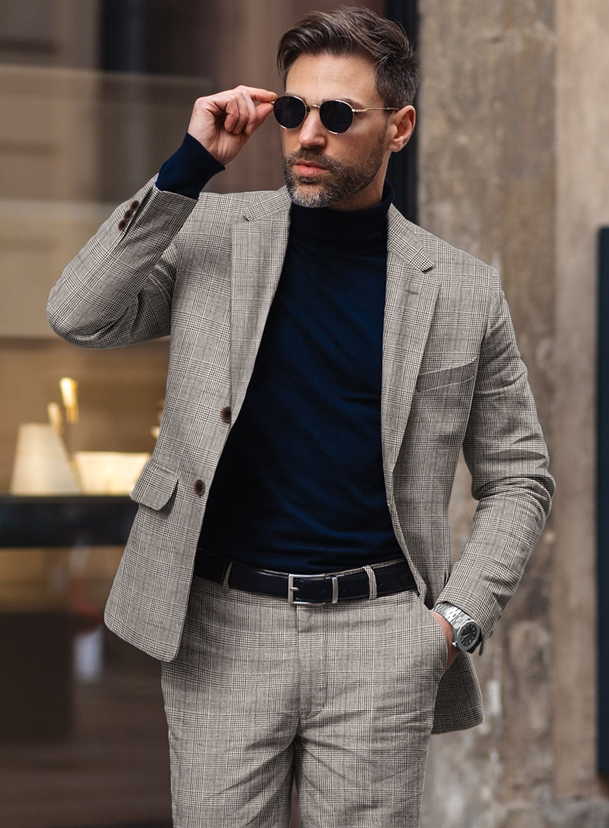 Solbiati Carre Brown Glen Linen Jacket - StudioSuits
