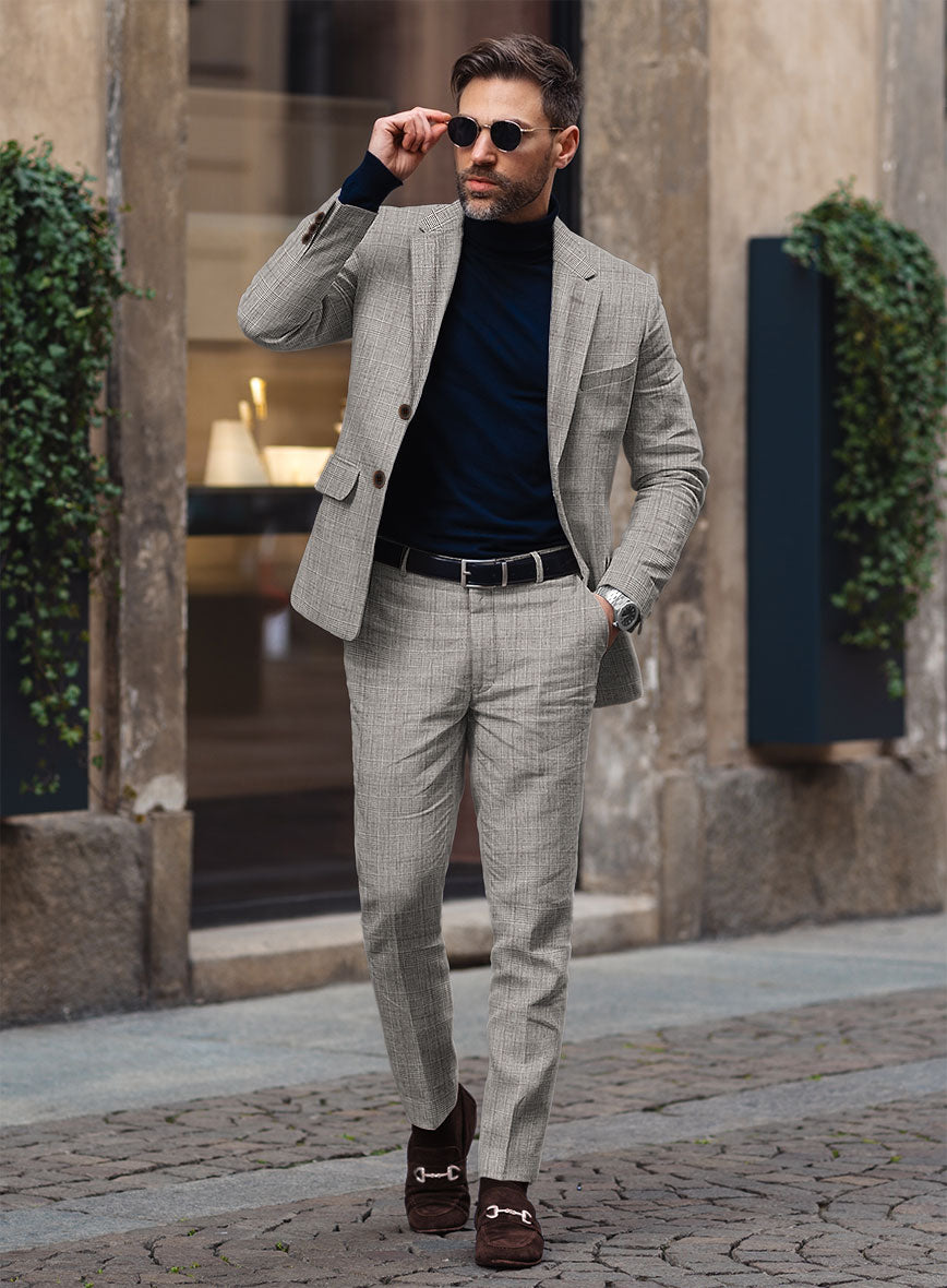 Solbiati Carre Brown Glen Linen Suit - StudioSuits