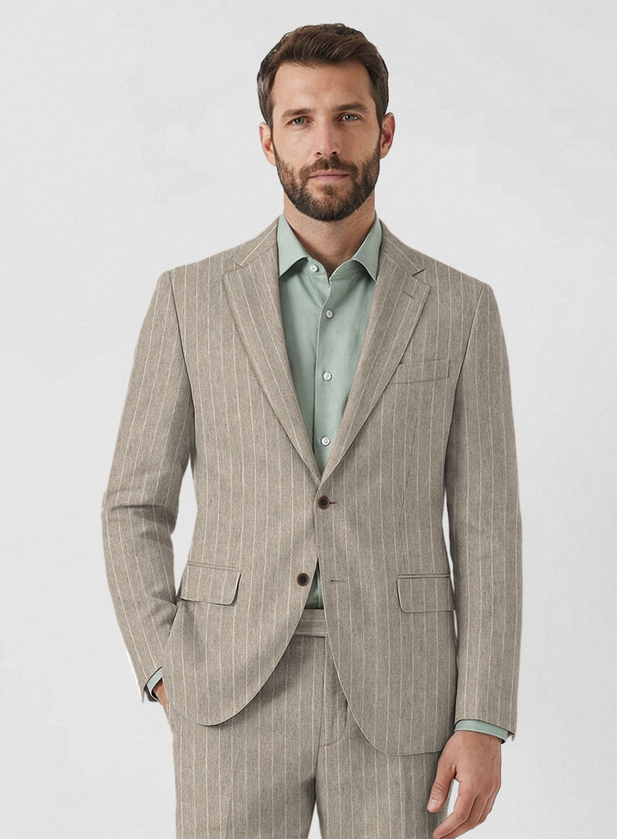 Solbiati Dark Beige Stripe Linen Jacket - StudioSuits