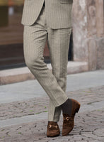 Solbiati Dark Beige Stripe Linen Pants - StudioSuits