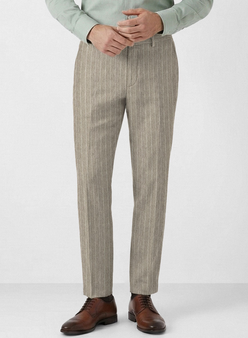Solbiati Dark Beige Stripe Linen Pants - StudioSuits