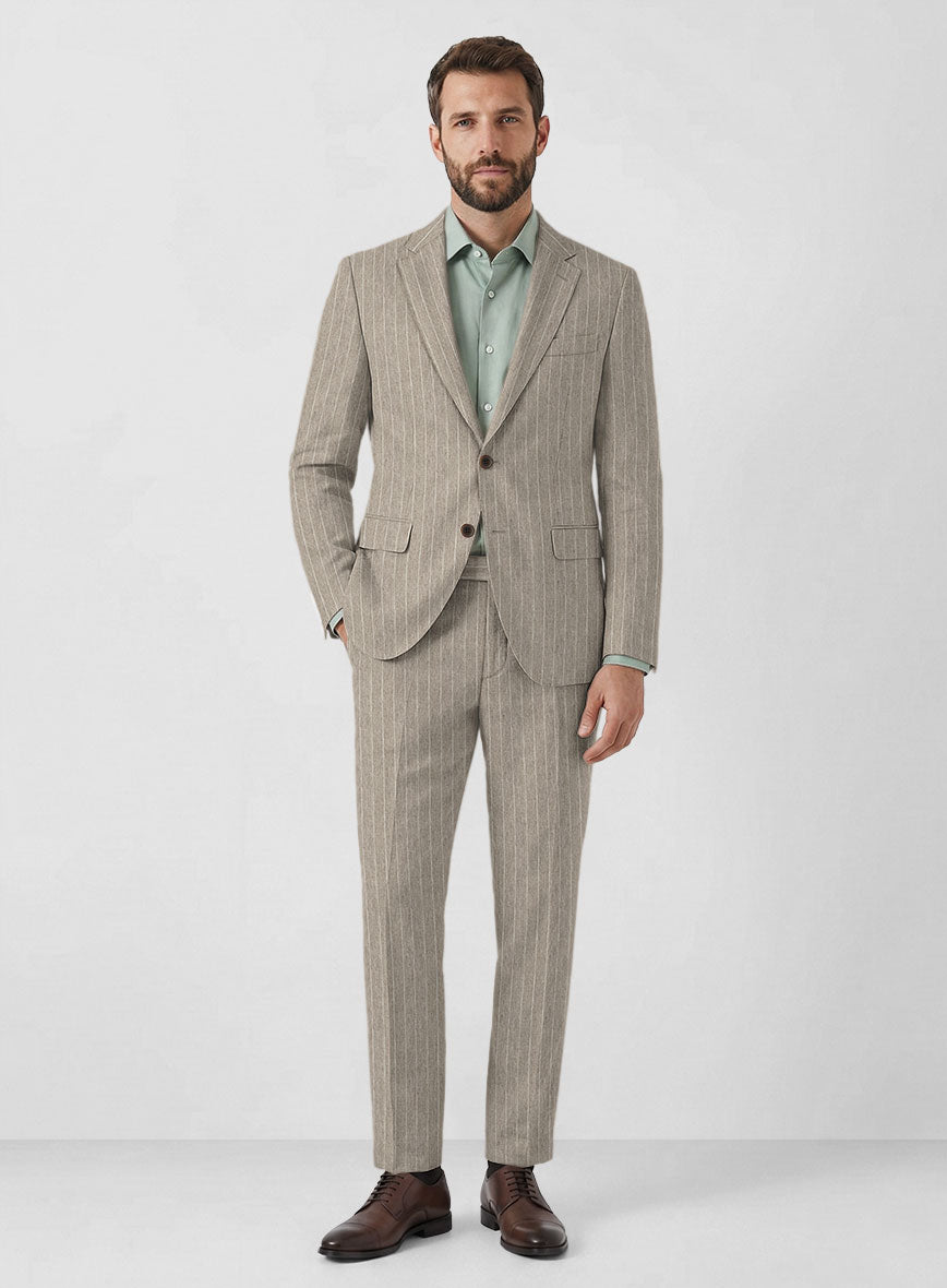 Solbiati Dark Beige Stripe Linen Suit - StudioSuits
