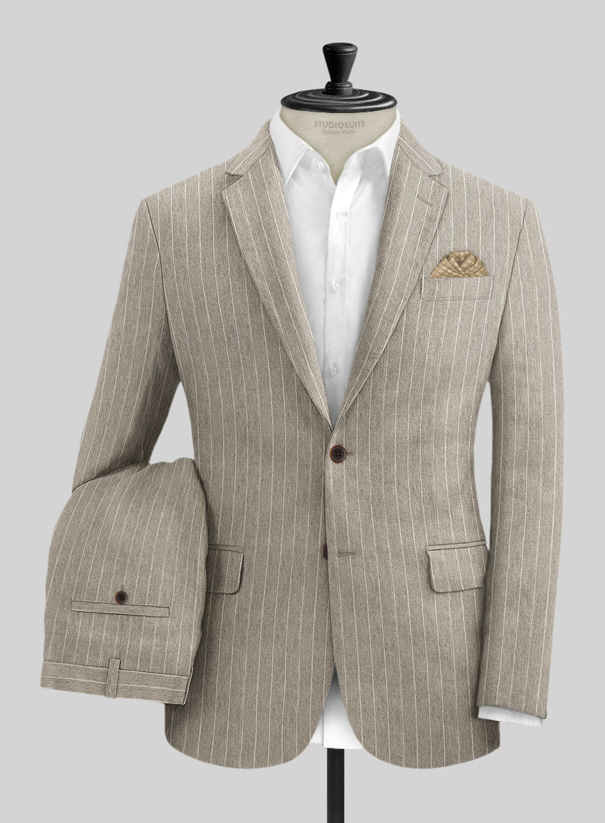 Solbiati Dark Beige Stripe Linen Suit - StudioSuits