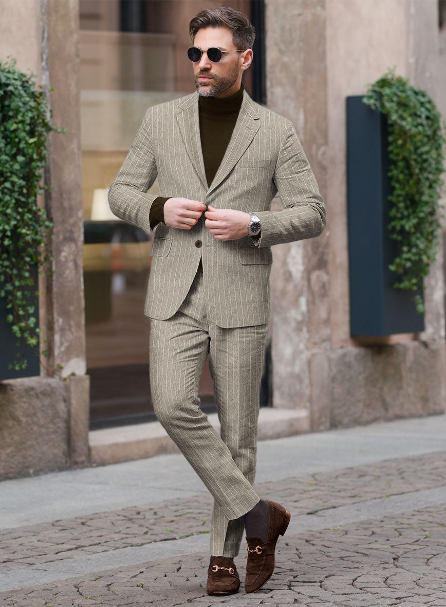 Solbiati Dark Beige Stripe Linen Suit - StudioSuits