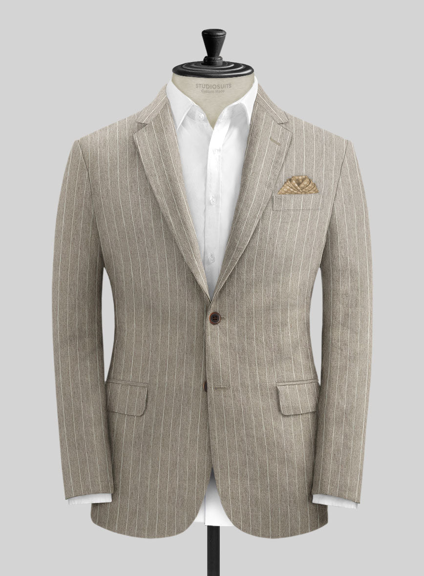 Solbiati Dark Beige Stripe Linen Suit - StudioSuits