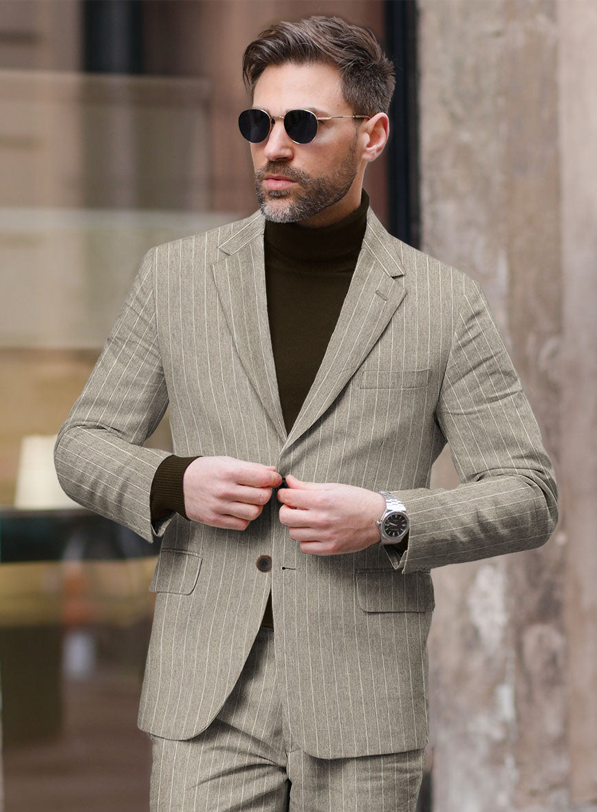 Solbiati Dark Beige Stripe Linen Suit - StudioSuits