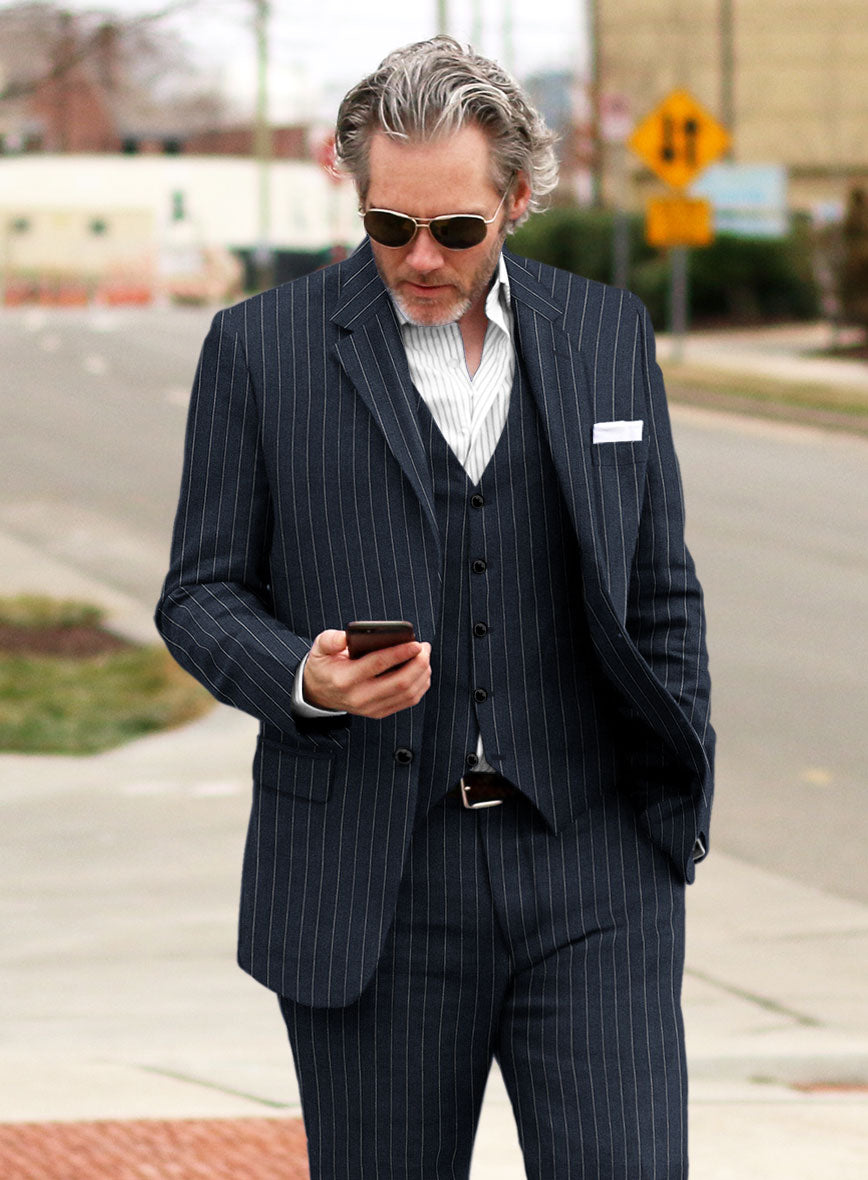 Solbiati Dark Blue Stripe Linen Jacket - StudioSuits