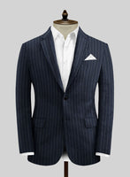 Solbiati Dark Blue Stripe Linen Jacket - StudioSuits