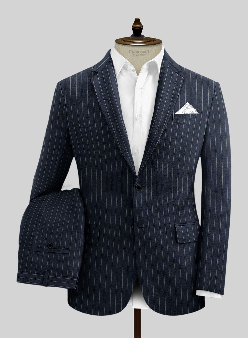 Solbiati Dark Blue Stripe Linen Suit - StudioSuits