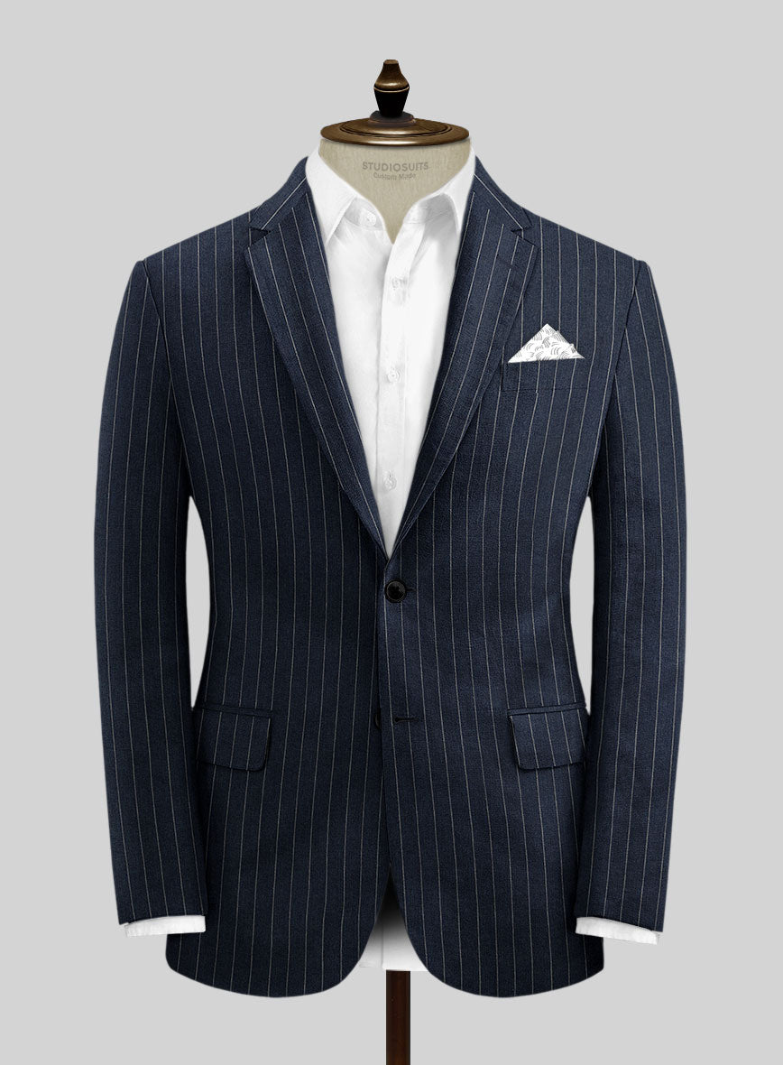 Solbiati Dark Blue Stripe Linen Suit - StudioSuits