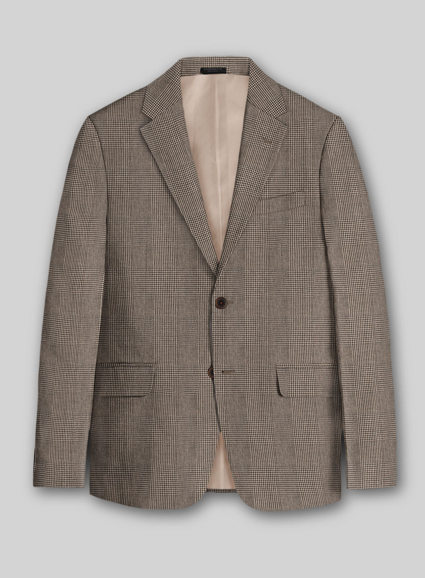 Solbiati Dark Brown Check Linen Jacket - StudioSuits
