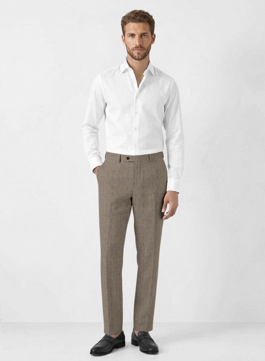 Solbiati Dark Brown Check Linen Pants - StudioSuits