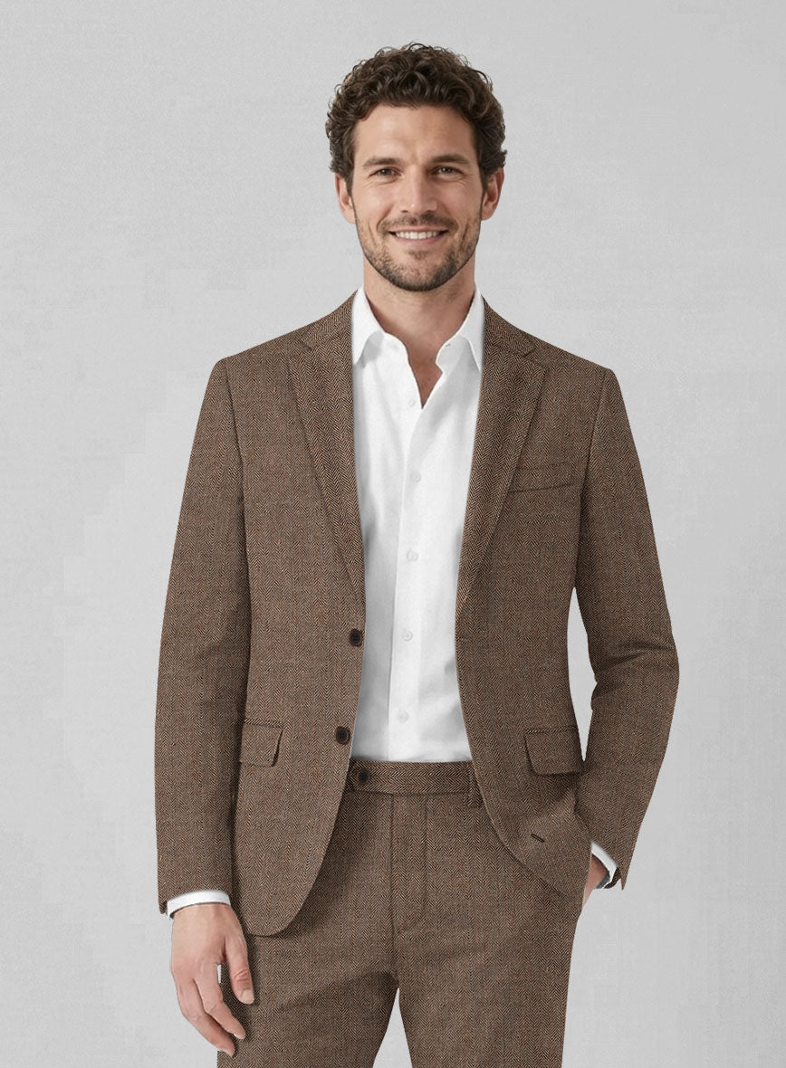 Solbiati Dark Brown Herringbone Linen Jacket - StudioSuits
