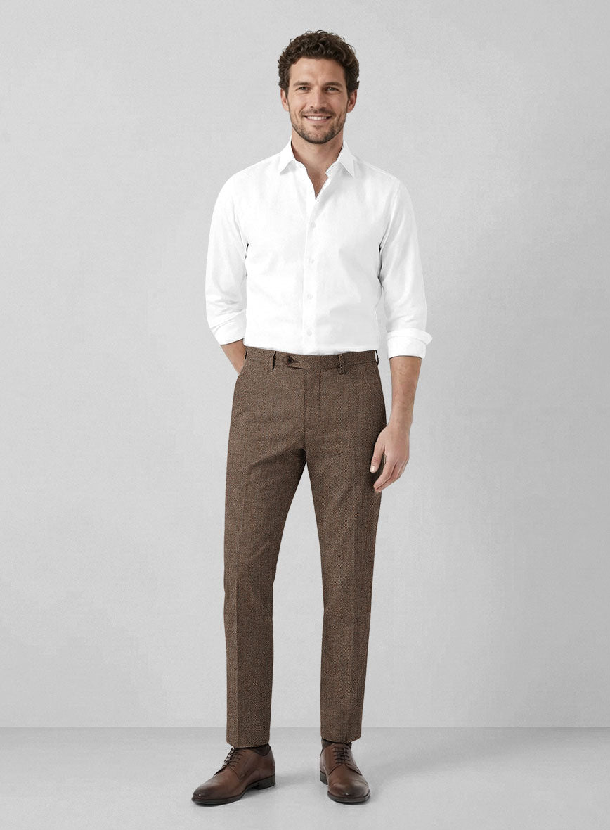 Solbiati Dark Brown Herringbone Linen Pants - StudioSuits