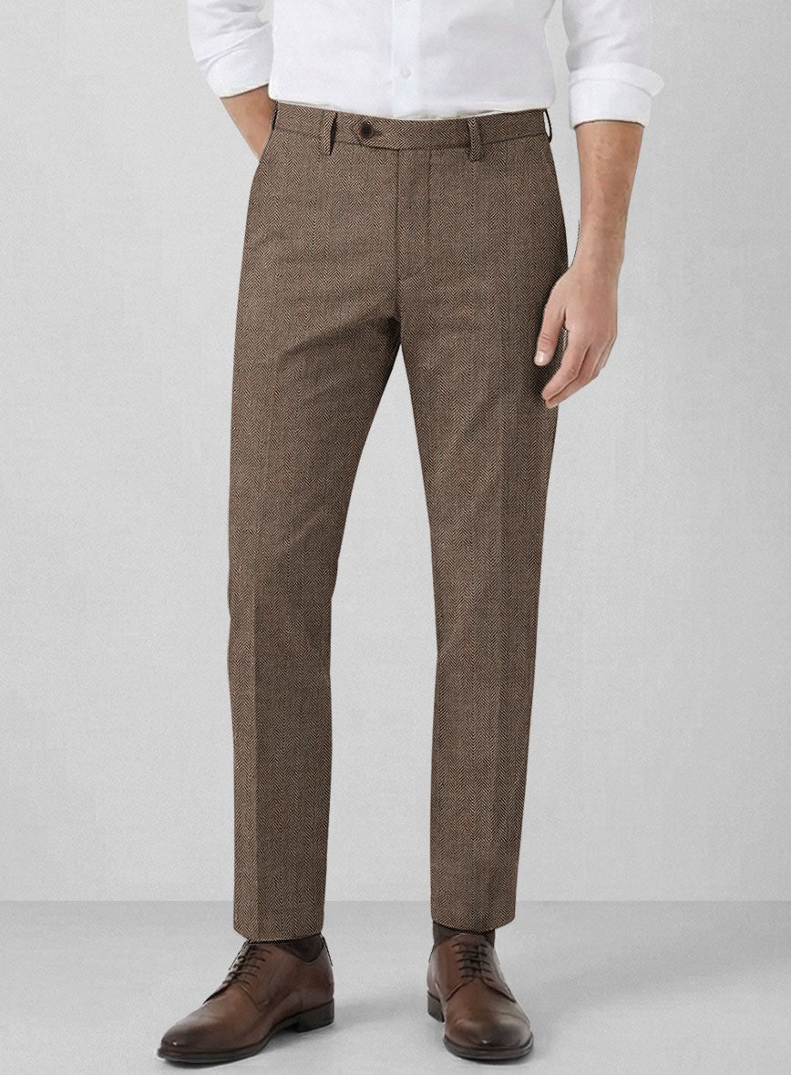 Solbiati Dark Brown Herringbone Linen Pants - StudioSuits