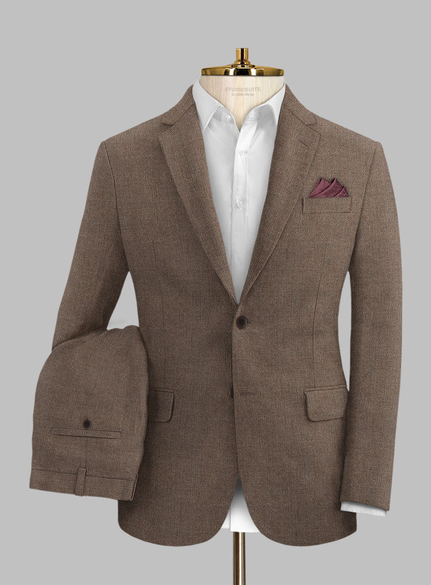 Solbiati Dark Brown Herringbone Linen Suit - StudioSuits