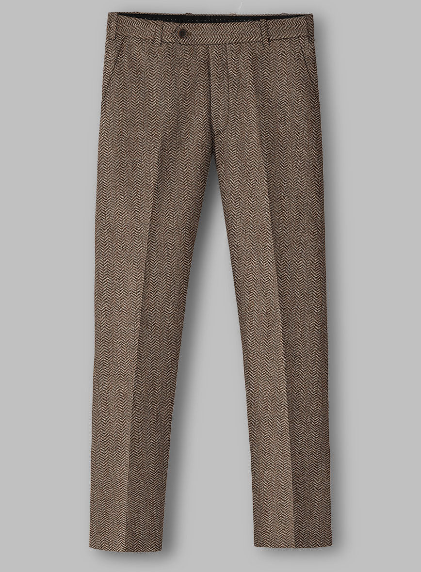 Solbiati Dark Brown Herringbone Linen Pants - StudioSuits