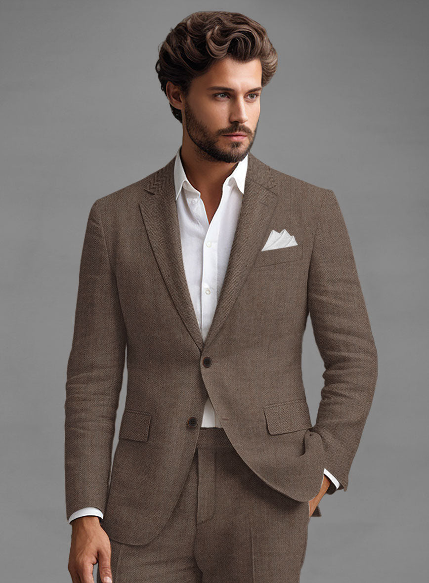 Solbiati Dark Brown Herringbone Linen Suit - StudioSuits