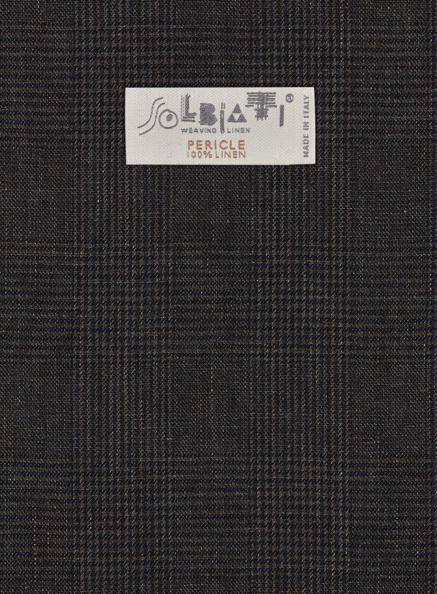 Solbiati Blue Brown Check Linen Pants - StudioSuits