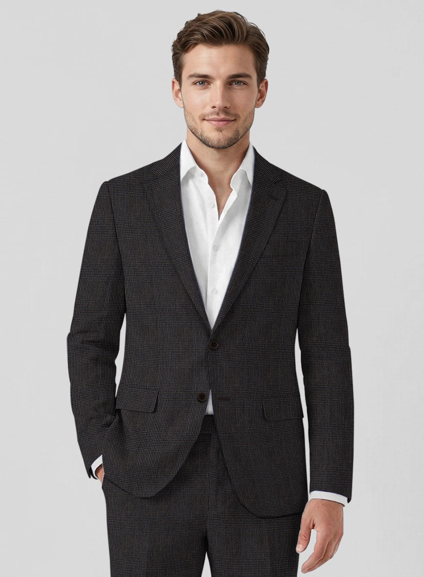 Solbiati Blue Brown Check Linen Jacket - StudioSuits