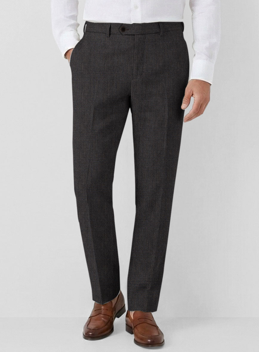 Solbiati Blue Brown Check Linen Pants - StudioSuits