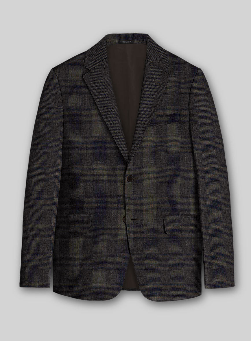 Solbiati Blue Brown Check Linen Jacket - StudioSuits