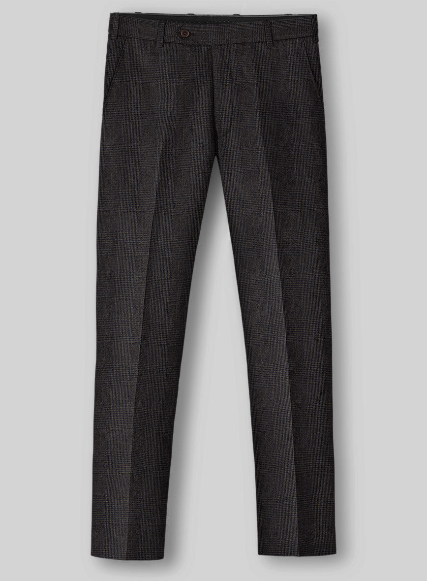 Solbiati Blue Brown Check Linen Pants - StudioSuits